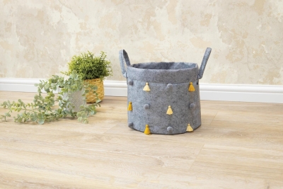 Katlanabilir Çok Amaçlı Ponponlu Yuvarlak Düzenleyici Saklama Kutusu Organizer Mega Gri 103761 - Buti