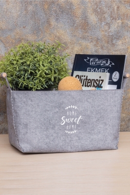 Keçe Tahta Saplı Düzenleyici Sepet - Çok Amaçlı Saklama Organizer Kutu Mega Gri 34x18x19 - 103693 - Buti