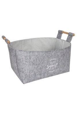Keçe Tahta Saplı Düzenleyici Sepet - Çok Amaçlı Saklama Organizer Kutu Mega Gri 34x18x19 - 103693 - 2