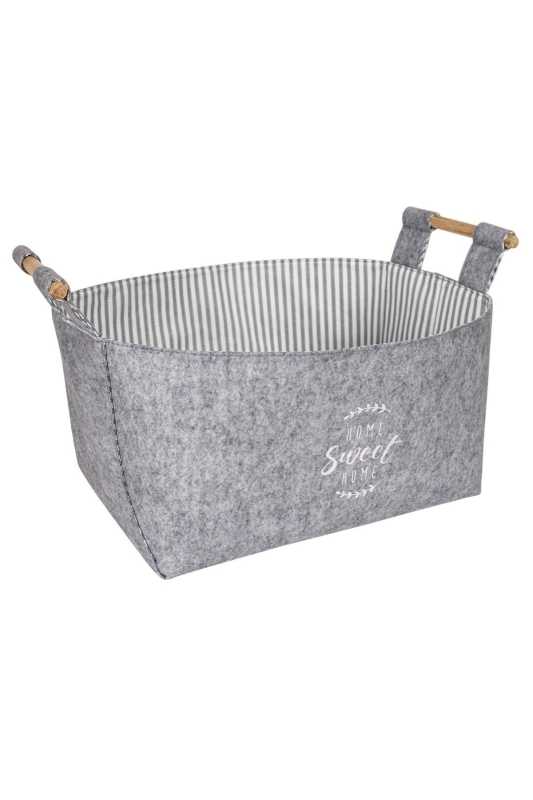 Keçe Tahta Saplı Düzenleyici Sepet - Çok Amaçlı Saklama Organizer Kutu Mega Gri 34x18x19 - 103693 - 2