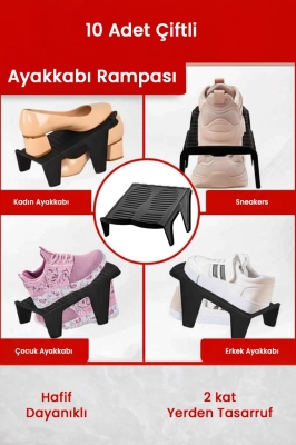 10 Adet Çiftli Ayakkabı Rampası, Dolap İçi Düzenleyici, Çift Başına 2 Kat Yer Tasarrufu - 1