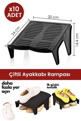 10 Adet Çiftli Ayakkabı Rampası, Dolap İçi Düzenleyici, Çift Başına 2 Kat Yer Tasarrufu - 2
