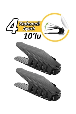 10 Adet Siyah 4 Kademeli Ayakkabı Rampası, Yükseklik Ayarlı Ayakkabılık Düzenleyici, Yer Tasarrufu - 4