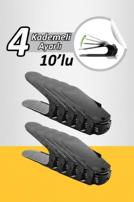10 Adet Siyah 4 Kademeli Ayakkabı Rampası, Yükseklik Ayarlı Ayakkabılık Düzenleyici, Yer Tasarrufu - Fevito