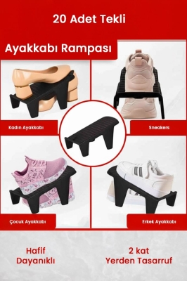 20 Adet Tekli Ayakkabı Rampası, Dolap İçi Düzenleyici, 2 Kat Yer Açan Ayakkabılık Organizer - 1