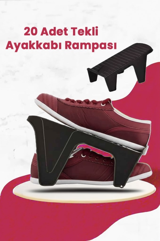 20 Adet Tekli Ayakkabı Rampası, Dolap İçi Düzenleyici, 2 Kat Yer Açan Ayakkabılık Organizer - 3