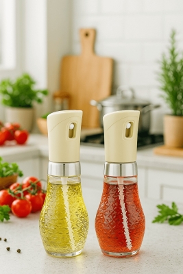 2'li Set Cam Sprey Yağdanlık - Airfryer, Izgara, Fritöz, Salata, Yemek Püskürtmeli Yağdanlık - 3066 - 1