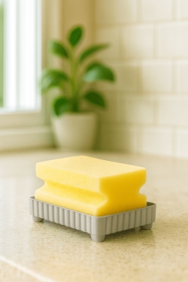 4 Parça Mutfak & Banyo Gri Temizlik Seti – Sıvı Sabunluk, Fırça, Havluluk & Süngerlik - 3