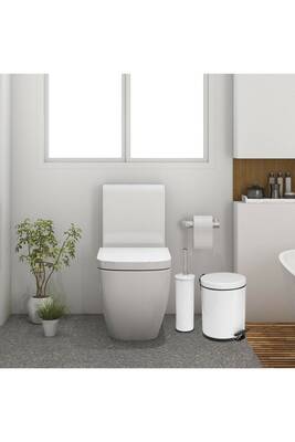 SAS Beyaz 5 LİTRE 2'Li Banyo Seti Pedallı Çöp Kovası Wc Klozet Tuvalet Fırça Seti Banyo Çöp Kovası