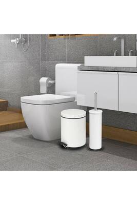 SAS Beyaz 5 LİTRE 2'Li Banyo Seti Pedallı Çöp Kovası Wc Klozet Tuvalet Fırça Seti Banyo Çöp Kovası