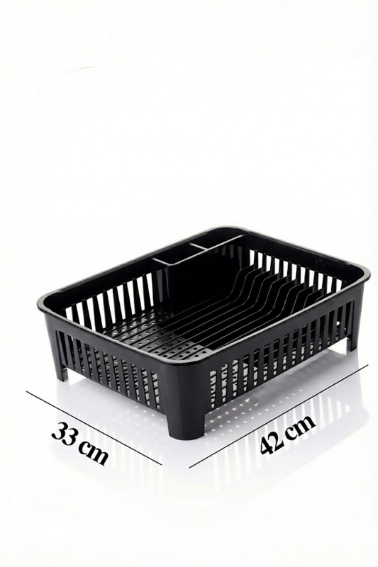 Bulaşıklık Tezgah Üstü Tabak Bardak Kurutmalık Plastik Bulaşık Sepeti 33x42 cm Siyah S-10567 - 2