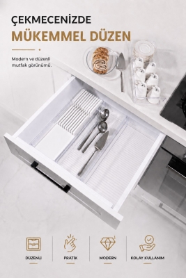 Çekmece İçi Bıçaklık Organizer Bölmeli Mutfak Düzenleyici Beyaz S-11029 - Fevito