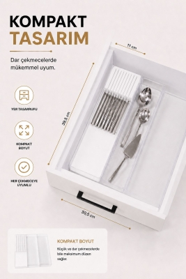 Çekmece İçi Bıçaklık Organizer Bölmeli Mutfak Düzenleyici Beyaz S-11029 - 4