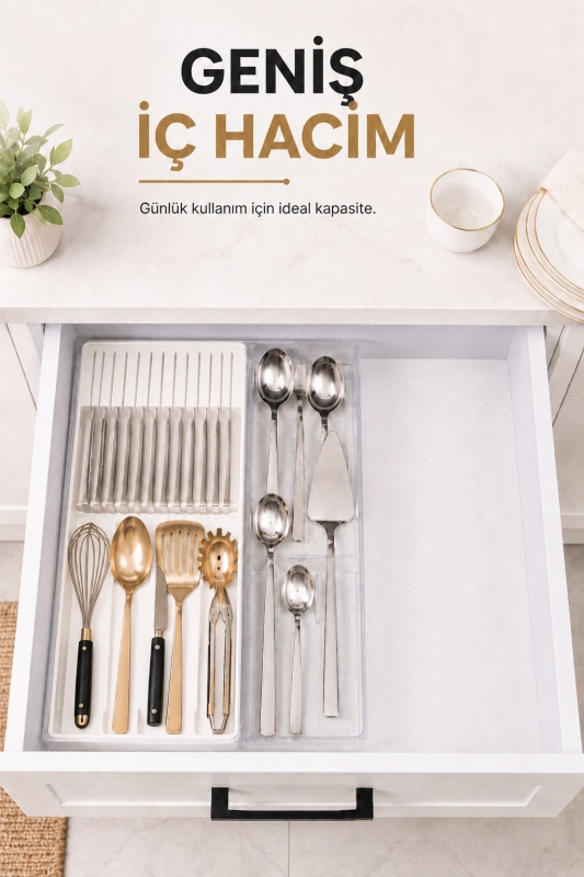 Çekmece İçi Bıçaklık Organizer Bölmeli Mutfak Düzenleyici Beyaz S-11029 - 7