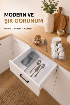 Çekmece İçi Bıçaklık Organizer Bölmeli Mutfak Düzenleyici Gri S-11029 - 5