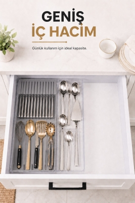 Çekmece İçi Bıçaklık Organizer Bölmeli Mutfak Düzenleyici Gri S-11029 - 7