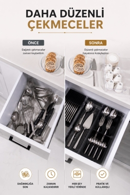 Çekmece İçi Bıçaklık Organizer Bölmeli Mutfak Düzenleyici Siyah S-11029 - 2
