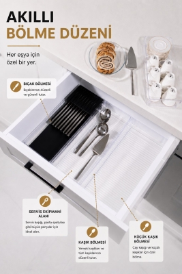 Çekmece İçi Bıçaklık Organizer Bölmeli Mutfak Düzenleyici Siyah S-11029 - 3