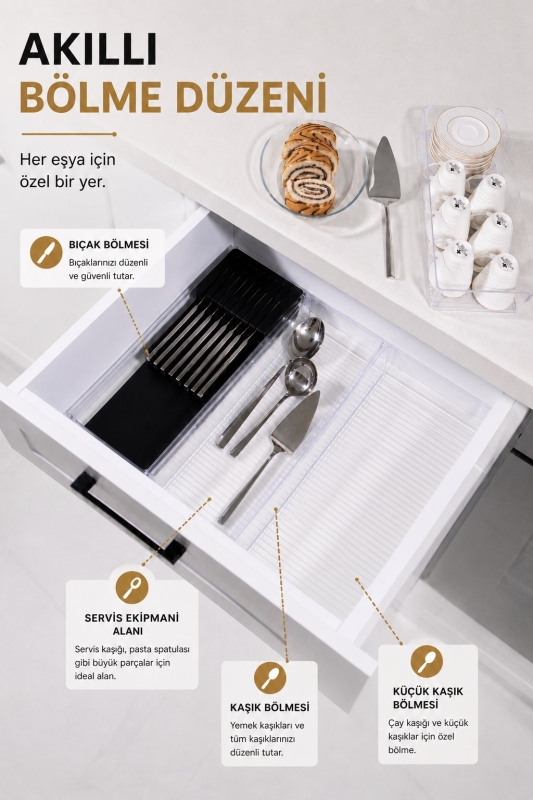 Çekmece İçi Bıçaklık Organizer Bölmeli Mutfak Düzenleyici Siyah S-11029 - 3