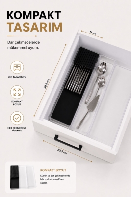 Çekmece İçi Bıçaklık Organizer Bölmeli Mutfak Düzenleyici Siyah S-11029 - 4