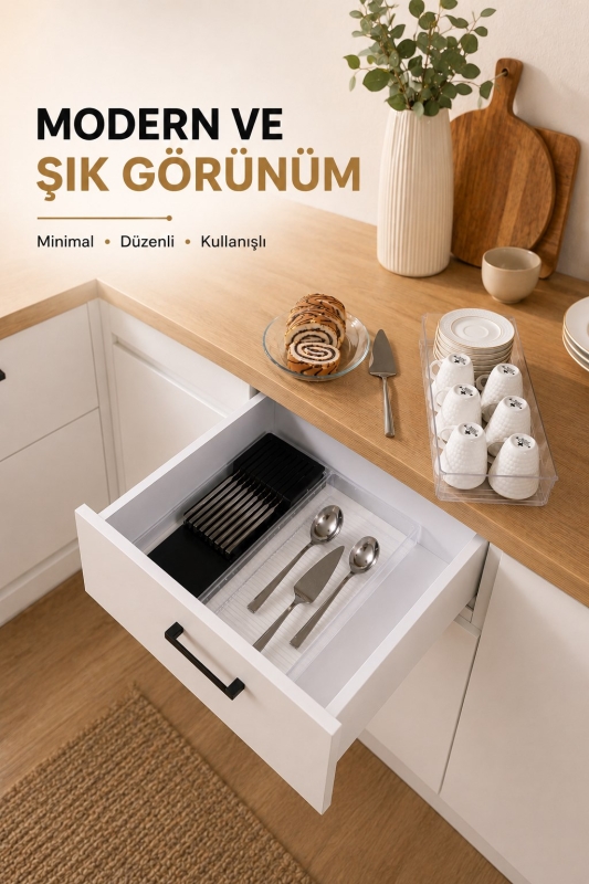 Çekmece İçi Bıçaklık Organizer Bölmeli Mutfak Düzenleyici Siyah S-11029 - 5