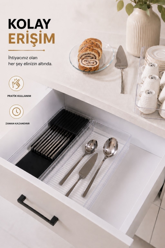 Çekmece İçi Bıçaklık Organizer Bölmeli Mutfak Düzenleyici Siyah S-11029 - 6