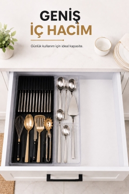 Çekmece İçi Bıçaklık Organizer Bölmeli Mutfak Düzenleyici Siyah S-11029 - 7