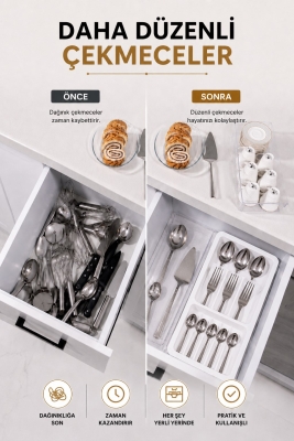 Çekmece İçi Kaşıklık Organizer Bölmeli Mutfak Düzenleyici Beyaz S-11030 - 2
