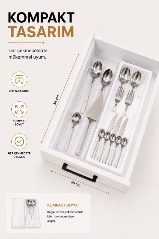 Çekmece İçi Kaşıklık Organizer Bölmeli Mutfak Düzenleyici Beyaz S-11030 - 4