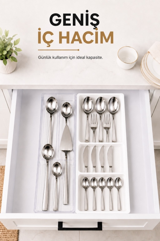 Çekmece İçi Kaşıklık Organizer Bölmeli Mutfak Düzenleyici Beyaz S-11030 - 7
