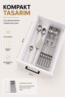 Çekmece İçi Kaşıklık Organizer Bölmeli Mutfak Düzenleyici Gri S-11030 - 4