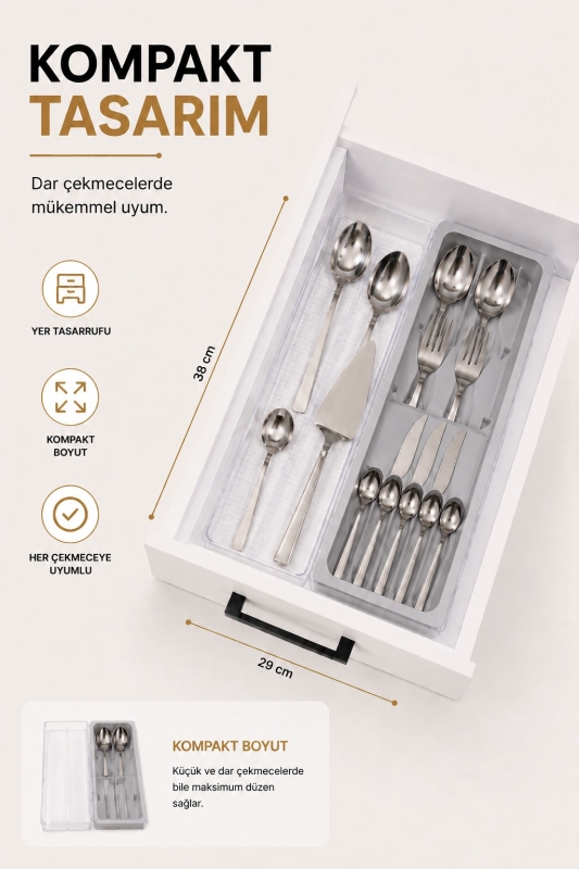 Çekmece İçi Kaşıklık Organizer Bölmeli Mutfak Düzenleyici Gri S-11030 - 4