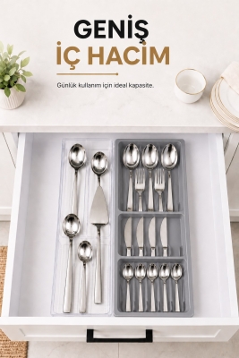Çekmece İçi Kaşıklık Organizer Bölmeli Mutfak Düzenleyici Gri S-11030 - 7