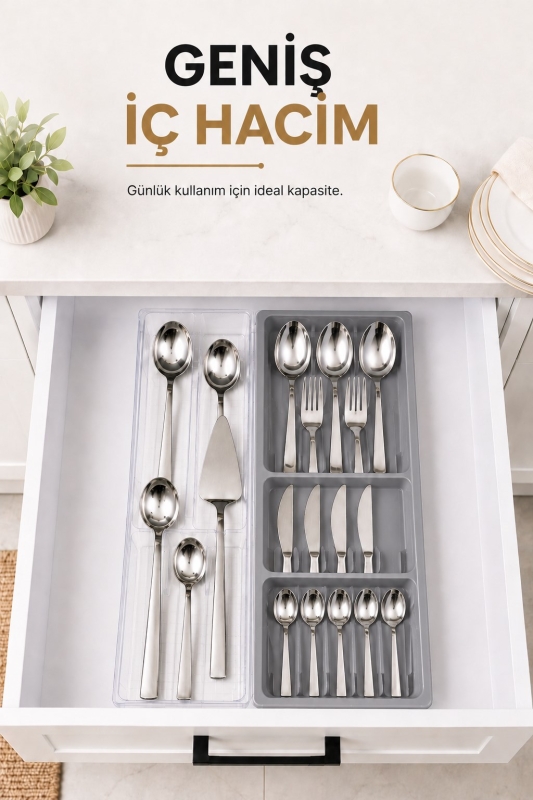 Çekmece İçi Kaşıklık Organizer Bölmeli Mutfak Düzenleyici Gri S-11030 - 7