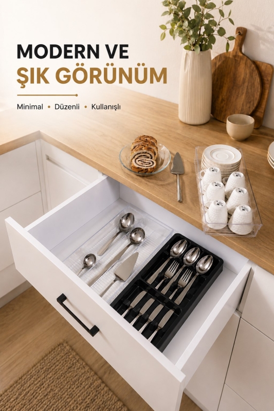 Çekmece İçi Kaşıklık Organizer Bölmeli Mutfak Düzenleyici Siyah S-11030 - 5
