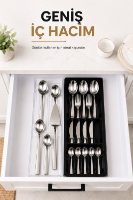 Çekmece İçi Kaşıklık Organizer Bölmeli Mutfak Düzenleyici Siyah S-11030 - 7