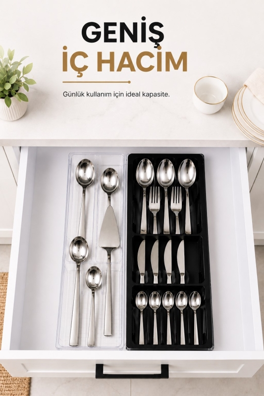 Çekmece İçi Kaşıklık Organizer Bölmeli Mutfak Düzenleyici Siyah S-11030 - 7