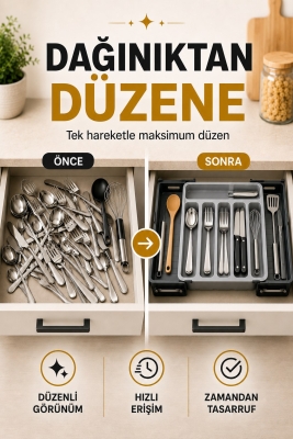 Çift Taraflı Uzayabilen Pratik Çekmece İçi Kaşıklık Organizer Çekmece Düzenleyici - 2