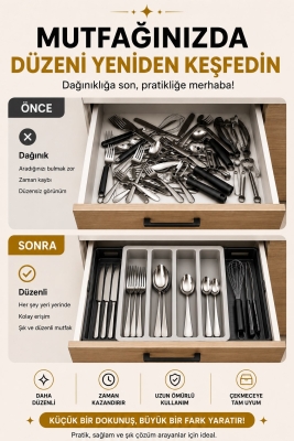 Çift Taraflı Uzayabilen Pratik Çekmece İçi Kaşıklık Organizer Çekmece Düzenleyici - 7