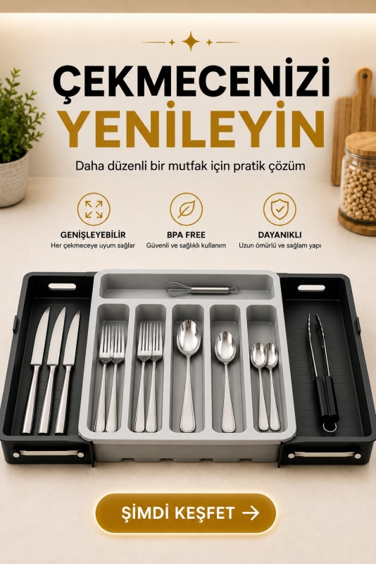 Çift Taraflı Uzayabilen Pratik Çekmece İçi Kaşıklık Organizer Çekmece Düzenleyici - 8