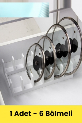 Çok Amaçlı Tabak Tava Tencere Kapağı Düzenleyici – Plastik Çekmece & Dolap İçi Organizer (Beyaz) - Fevito