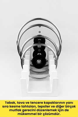 Çok Amaçlı Tabak Tava Tencere Kapağı Düzenleyici – Plastik Çekmece & Dolap İçi Organizer (Beyaz) - 3