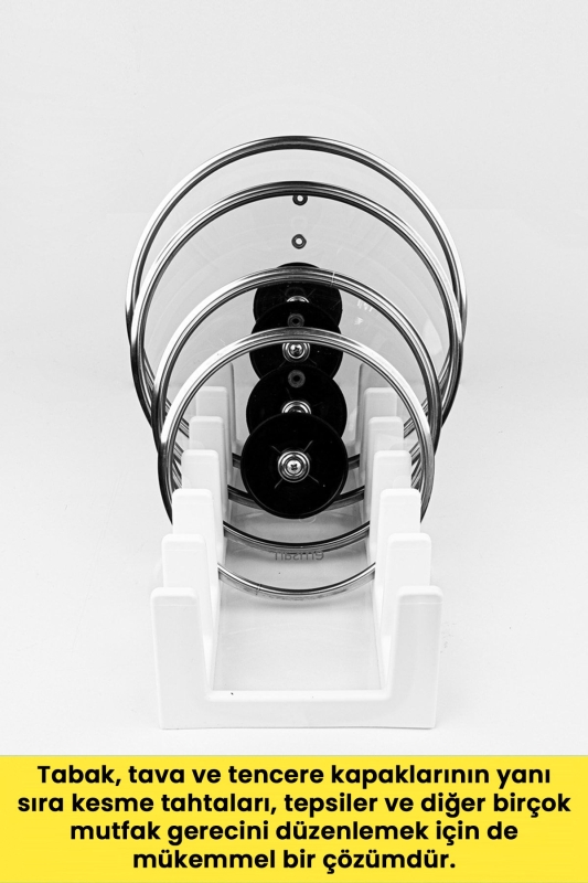 Çok Amaçlı Tabak Tava Tencere Kapağı Düzenleyici – Plastik Çekmece & Dolap İçi Organizer (Beyaz) - 3