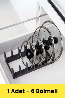 Çok Amaçlı Tabak Tava Tencere Kapağı Düzenleyici – Plastik Çekmece & Dolap İçi Organizer (Gri) - Fevito