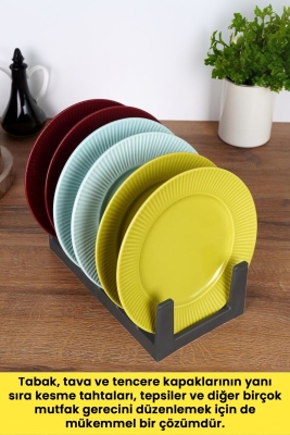 Çok Amaçlı Tabak Tava Tencere Kapağı Düzenleyici – Plastik Çekmece & Dolap İçi Organizer (Gri) - 2