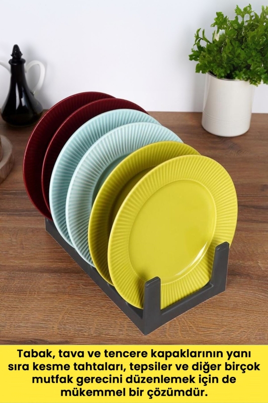 Çok Amaçlı Tabak Tava Tencere Kapağı Düzenleyici – Plastik Çekmece & Dolap İçi Organizer (Gri) - 2
