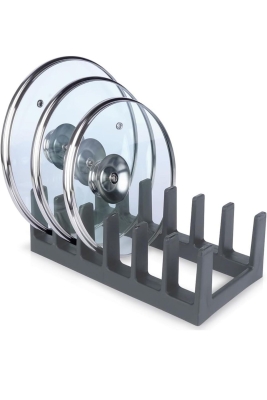 Çok Amaçlı Tabak Tava Tencere Kapağı Düzenleyici – Plastik Çekmece & Dolap İçi Organizer (Gri) - 5