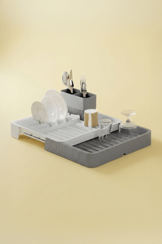 Gri - Uzayabilir Sürgülü Bulaşık Sepeti, Lavabo/Tezgah Üstü Açılır Kapanır Bulaşıklık Kurutma Sepeti - 1