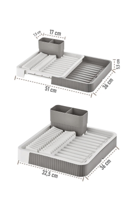 Gri - Uzayabilir Sürgülü Bulaşık Sepeti, Lavabo/Tezgah Üstü Açılır Kapanır Bulaşıklık Kurutma Sepeti - 6