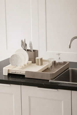 Krem Uzayabilir Sürgülü Bulaşık Sepeti, Lavabo/Tezgah Üstü Açılır Kapanır Bulaşıklık Kurutma Sepeti - 5